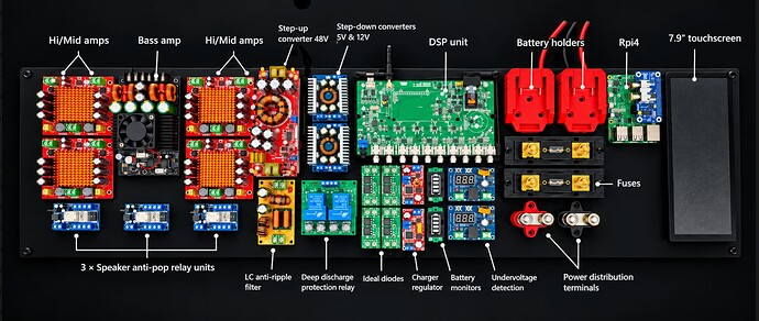 Overview of the electronics for the battery powered 3-way speaker project