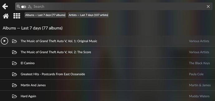 Albums + Artists view