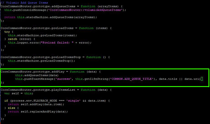 Volumio Add Queue items mod